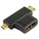 Adaptor cablu mufa conector micro HDMI + mini HDMI tata 90 grade la mufa HDMI mama, pentru smartphone, tableta PC, aparat foto, camera video, media player